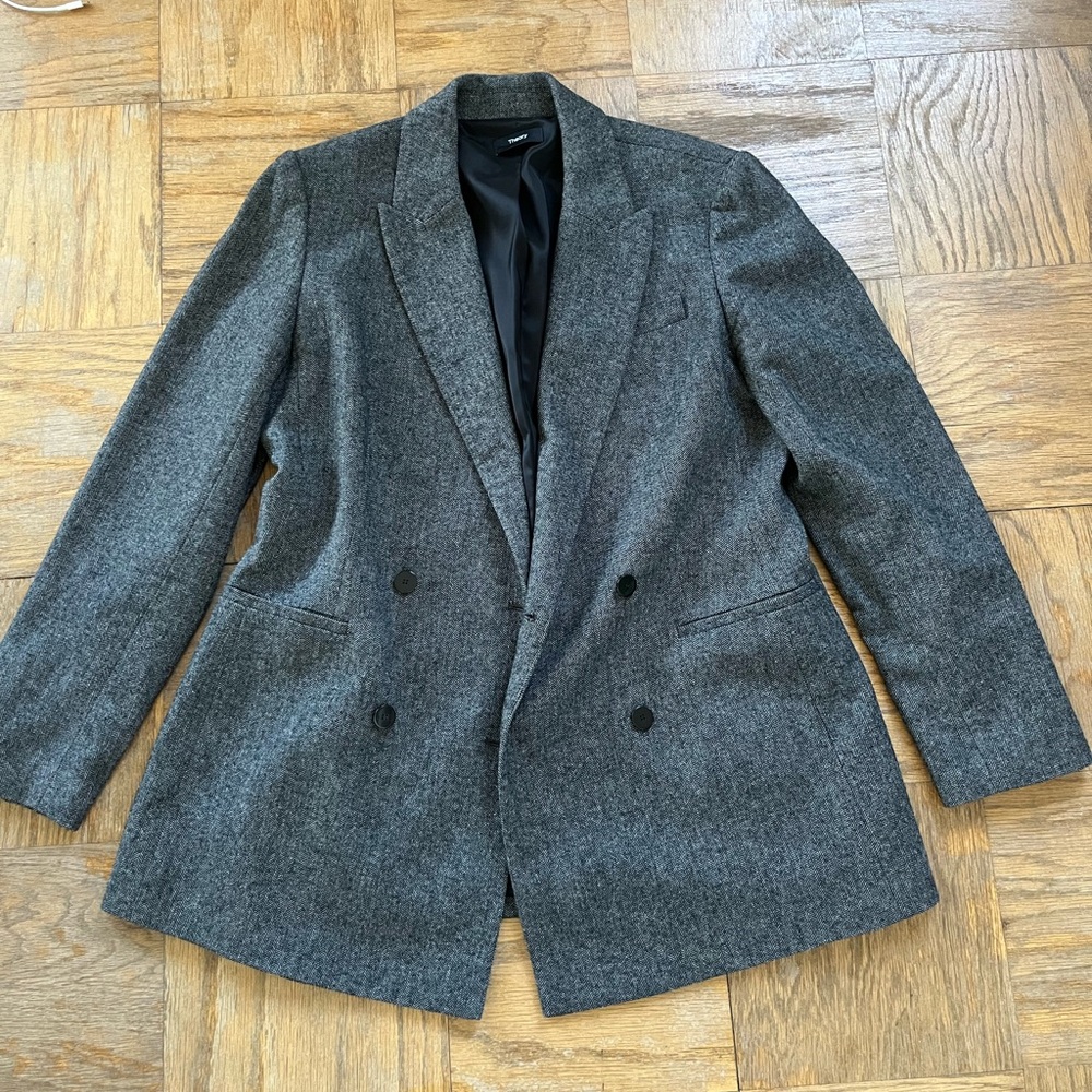 Theory Gray Wool Blend Double-Breasted Blazer 12